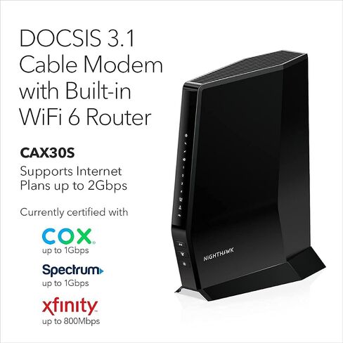 جهاز توجيه مودم كابل NETGEAR Nighthawk WiFi 6 مع اشتراك للحماية من التهديدات السيبرانية لمدة 90 يومًا (CAX30S) - متوافق مع Xfinity وSpectrum وCox، AX2700 (حتى 2.7 جيجابت في الثانية) DOCSIS 3.1 (متجدد) in Saudi Arabia
