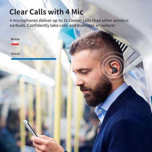 Psier Wireless Earbuds Sports Wireless Headphones 4 Mic Clear Calls 60H Playtime Ear buds Supports Wireless Charging Dual LED Power Display Flexible Earhooks IPX7 Waterproof Earphones for Running, Gym in Kuwait