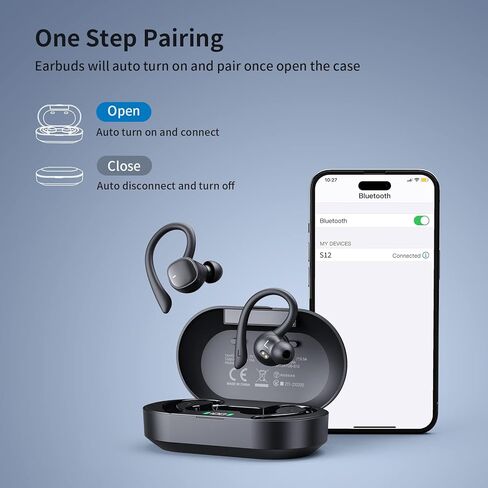 Psier Wireless Earbuds Sports Wireless Headphones 4 Mic Clear Calls 60H Playtime Ear buds Supports Wireless Charging Dual LED Power Display Flexible Earhooks IPX7 Waterproof Earphones for Running, Gym in Kuwait
