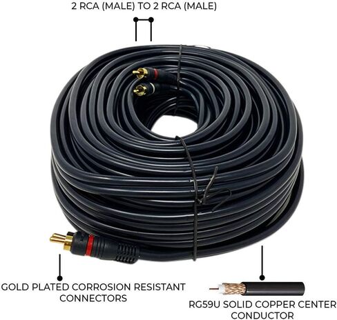 iMBAPrice RCA Stereo Audio Cable, 25ft, Dual RCA Male to Dual RCA Male in Kuwait