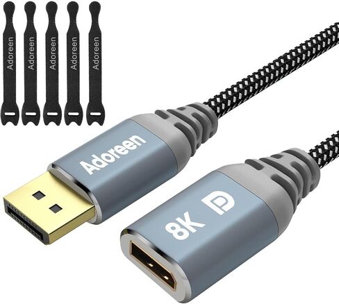Adoreen 8K DisplayPort Extension Cable 15 feet, Braided DP to DP Extended 1.4 Cord (from 0.6-25ft) Male to Female (8K@60Hz 4K@120Hz 2K@165Hz) Extender Display Port with 5 Ties in Kuwait