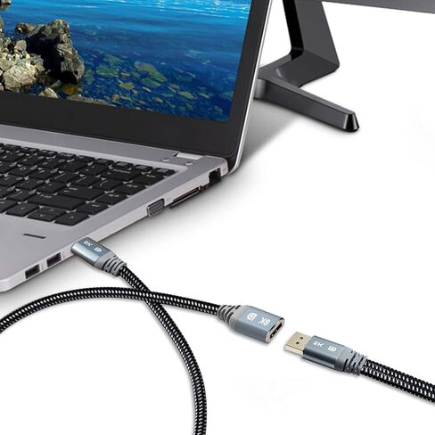 Adoreen 8K DisplayPort Extension Cable 15 feet, Braided DP to DP Extended 1.4 Cord (from 0.6-25ft) Male to Female (8K@60Hz 4K@120Hz 2K@165Hz) Extender Display Port with 5 Ties in Kuwait