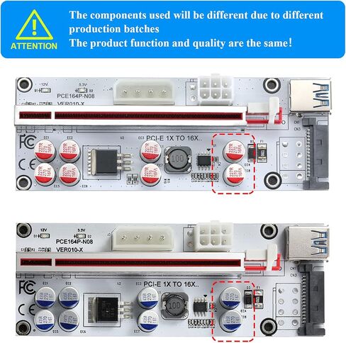 BEYIMEI PCI-E 1X to 16X Riser Card, 10 Capacitors,PCI-E Riser for Bitcoin Litecoin Ethereum Mining ETH,with USB 3.0 Extension Cable, 6PIN SATA Power Cable - GPU Extender Riser Card - (V013-PRO,1 Pack) in Kuwait