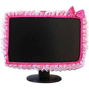 23"-26" Lovely Cute Computer Monitor Cover with Elastic Pen Pocket Bow-knot Laptop TV LCD Screen Monitor Decoration Dust Cover Protector, Pink