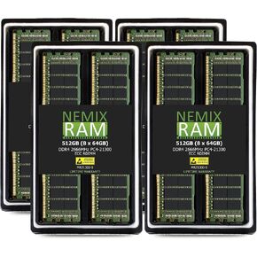 NEMIX RAM 512GB (8X64GB) DDR4 2666MHz PC4-21300 2Rx4 1.2V CL19 288-PIN ECC RDIMM Registered Server Memory KIT in Kuwait