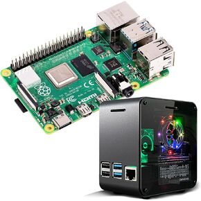 لوح راسبيري باي 4B (2GB) مع هيكل الومنيوم صغير ومروحة تبريد وضوء محيطي متغير اللون (اسود غير لامع) in Kuwait