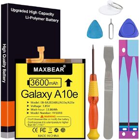 بطارية Galaxy A10e، (محدثة) بطارية بديلة ليثيوم بوليمر MAXBEAR 3600 مللي أمبير في الساعة EB-BA202ABU لهاتف Samsung Galaxy A10e /A102U SM-A102U/A20e SM-A202F/DS/A20e ثنائي شريحة الاتصال SM-A202F مع مجموعة أدوات إصلاح in Kuwait