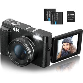 DSOEKEU Digital Cameras for Photography, 4K 48MP Vlogging Camera for YouTube with 32GB Sd Card, 3'' 180° Flip Screen Compact Digital Video Camera with Flash, 2 Batteries, 16x Digital Zoom in Kuwait