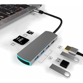 محطة شحن الكمبيوتر المحمول USB-C، محور USB C، محول متعدد المنافذ 6 في 1 USB C إلى HDMI مع 4K HDMI و3 USB3.0، وقارئ بطاقات SD/TF متوافق مع أجهزة الكمبيوتر المحمولة من النوع C (رمادي) in Kuwait