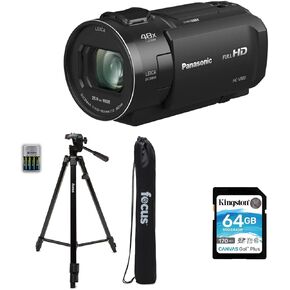 مجموعة كاميرا الفيديو عالية الدقة HC-V800 من باناسونيك مع كاميرا Kingston 64 جيجابايت Canvas Go Plus وسرعة 170 ميجابايت/ثانية وحامل ثلاثي لكاميرا DSLR للسفر (3 عناصر) in Kuwait