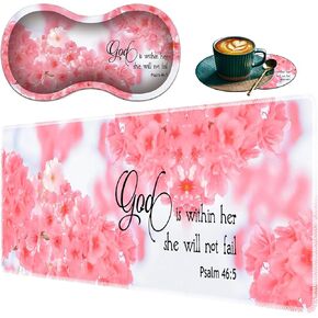 Extended Game Mouse Pad + Wrist Support Pad + Coaster Set, Waterproof Anti-Skid Rubber Base Mouse Pad, Suitable for Games and Office, Bible Verse Psalm 46:5