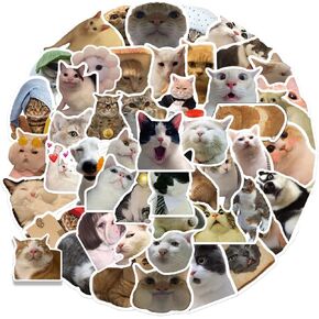 100PCS Cute Cat Stickers,Kawaii Funny Cat Dog Meme Decals Vinyl Waterproof Stickers for Water Bottle Laptop Bumper Phone Guitar