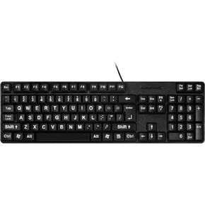 كيبورد كمبيوتر بسلك USB 104 مفتاح مطبوع بخط كبير من ام سي سايت - للافراد ضعاف البصر وضعاف البصر - شخصيات بيضاء على مفاتيح سوداء in Kuwait