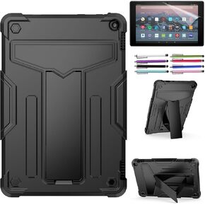Epicgadget Case for Amazon Fire HD 10 and Fire HD 10 Plus (11th Generation, 2021 Released) - Heavy Duty Shockproof Hybrid Case with Kickstand + 1 Screen Protector Film and 1 Stylus (Teal/Pink)