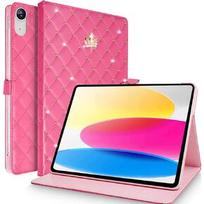 حافظة Changjia iPad الجيل العاشر 10.9 بوصة 2022، غطاء واقٍ مقاوم للصدمات على شكل تاج بناتي مرصع بحجر الراين من جلد البولي يوريثان الأنيق اللطيف والنوم التلقائي/الاستيقاظ لجهاز Apple 10.9 بوصة iPad 10 (أسود)