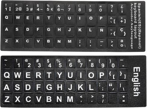 PATIKIL English & Spanish Keyboard Stickers, 2 Pack Universal Keyboard Replacement Cover Frosted for Notebook Computer, Black Background White Lettering in Saudi Arabia