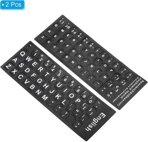 PATIKIL English & Spanish Keyboard Stickers, 2 Pack Universal Keyboard Replacement Cover Frosted for Notebook Computer, Black Background White Lettering in Saudi Arabia