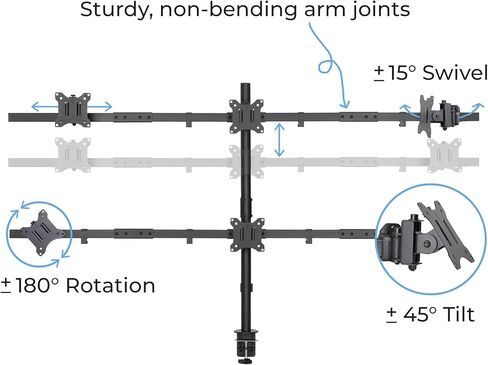 Stand Steady Clamp-On 4 Monitor Mount Desk Stand | Height Adjustable Quad Monitor Stand with Full Articulation VESA Mounts | Fits Most LCD/LED Monitors 13-32 Inches | Easy Set-Up Four Monitor Arm in Kuwait