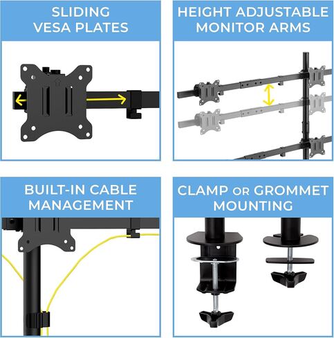 Stand Steady Clamp-On 4 Monitor Mount Desk Stand | Height Adjustable Quad Monitor Stand with Full Articulation VESA Mounts | Fits Most LCD/LED Monitors 13-32 Inches | Easy Set-Up Four Monitor Arm in Kuwait