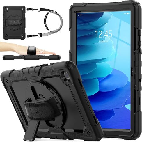 SEYMAC stock Case for Samsung Galaxy Tab A7 10.4 2022/2020 with Screen Protector, 360 Rotating Stand & Hand Strap, Drop-Proof Case for Galaxy Tab A7 10.4'' (T503/T509/T500/T505/T507), Black in Kuwait