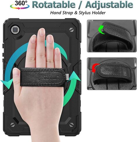 SEYMAC stock Case for Samsung Galaxy Tab A7 10.4 2022/2020 with Screen Protector, 360 Rotating Stand & Hand Strap, Drop-Proof Case for Galaxy Tab A7 10.4'' (T503/T509/T500/T505/T507), Black in Kuwait