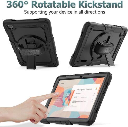 SEYMAC stock Case for Samsung Galaxy Tab A7 10.4 2022/2020 with Screen Protector, 360 Rotating Stand & Hand Strap, Drop-Proof Case for Galaxy Tab A7 10.4'' (T503/T509/T500/T505/T507), Black in Kuwait