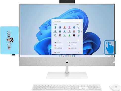 كمبيوتر مكتبي HP Pavilion الكل في واحد بشاشة لمس 27 بوصة FHD IPS (AMD Ryzen 7 5825U 8-Core، ذاكرة وصول عشوائي 32 جيجابايت، 1 تيرابايت PCIe SSD + 2 تيرابايت HDD (2.5)، AMD Radeon، WiFi 6، BT 5.2، Win 11P) حزمة مع /DKZ المحور in Saudi Arabia