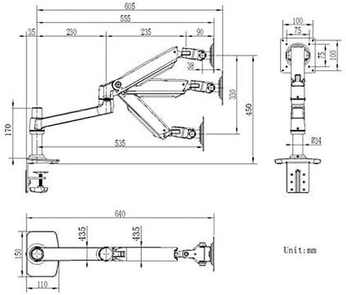 XSJ8013C سبائك الألومنيوم ذراع طويل للغاية LED شاشة LCD حامل طاولة لقط كامل الحركة مراقب جبل الدعم (فضي) in Kuwait