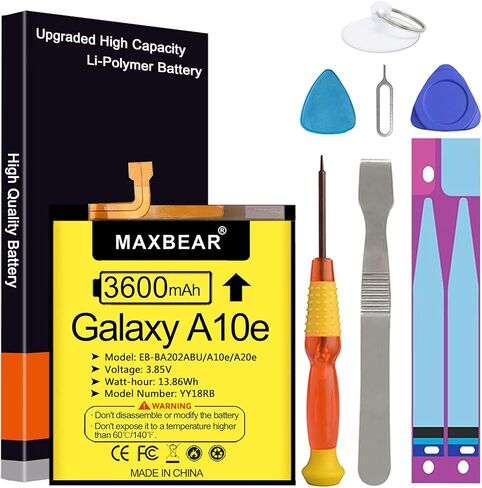 بطارية Galaxy A10e، (محدثة) بطارية بديلة ليثيوم بوليمر MAXBEAR 3600 مللي أمبير في الساعة EB-BA202ABU لهاتف Samsung Galaxy A10e /A102U SM-A102U/A20e SM-A202F/DS/A20e ثنائي شريحة الاتصال SM-A202F مع مجموعة أدوات إصلاح in Kuwait