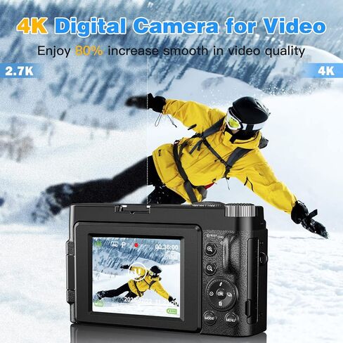 DSOEKEU Digital Cameras for Photography, 4K 48MP Vlogging Camera for YouTube with 32GB Sd Card, 3'' 180° Flip Screen Compact Digital Video Camera with Flash, 2 Batteries, 16x Digital Zoom in Kuwait