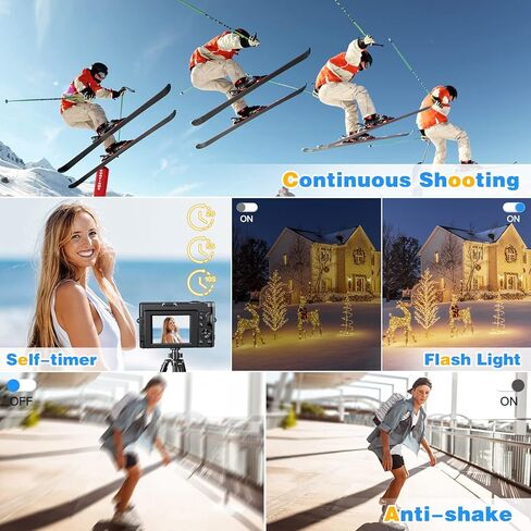 DSOEKEU Digital Cameras for Photography, 4K 48MP Vlogging Camera for YouTube with 32GB Sd Card, 3'' 180° Flip Screen Compact Digital Video Camera with Flash, 2 Batteries, 16x Digital Zoom in Kuwait