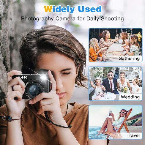 DSOEKEU Digital Cameras for Photography, 4K 48MP Vlogging Camera for YouTube with 32GB Sd Card, 3'' 180° Flip Screen Compact Digital Video Camera with Flash, 2 Batteries, 16x Digital Zoom in Kuwait