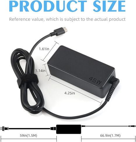 شاحن كمبيوتر محمول Chromebook لجهاز Lenovo USB C 45 وات متوافق مع محول تيار متردد USB من النوع C من Lenovo، يناسب Yoga 720 730 ThinkPad X1 Carbon X1 Yoga X1 سلك الطاقة من سلسلة الأجهزة اللوحية in Kuwait