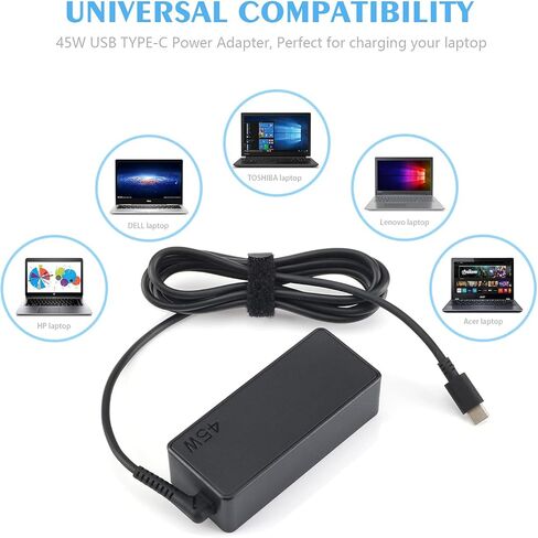 شاحن كمبيوتر محمول Chromebook لجهاز Lenovo USB C 45 وات متوافق مع محول تيار متردد USB من النوع C من Lenovo، يناسب Yoga 720 730 ThinkPad X1 Carbon X1 Yoga X1 سلك الطاقة من سلسلة الأجهزة اللوحية in Kuwait