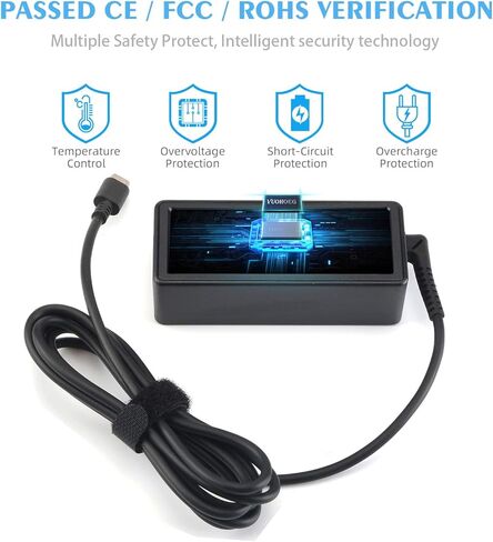 شاحن كمبيوتر محمول Chromebook لجهاز Lenovo USB C 45 وات متوافق مع محول تيار متردد USB من النوع C من Lenovo، يناسب Yoga 720 730 ThinkPad X1 Carbon X1 Yoga X1 سلك الطاقة من سلسلة الأجهزة اللوحية in Kuwait