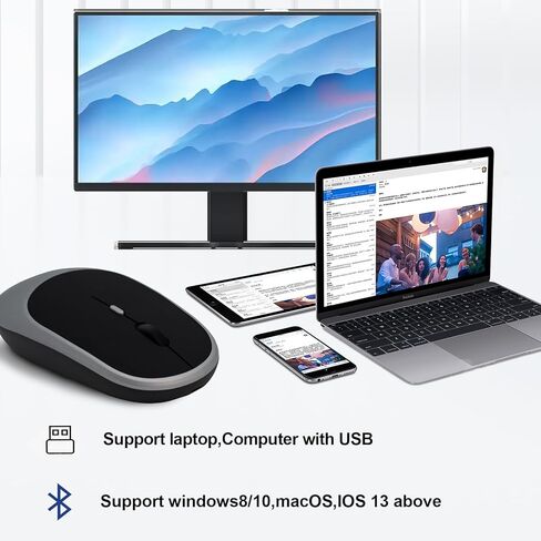 ماوس Dolrso اللاسلكي لأجهزة الكمبيوتر المحمول/iPad/MacBook Pro/Air، ماوس بلوتوث، ماوس صامت محمول نحيف لأجهزة Surface Pro/PC/Lenovo/Samsung Tablet، قابل لإعادة الشحن (وردي) in Kuwait