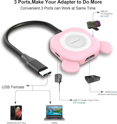 EASEGMER HDMI to USB C Adapter, Switch TV Charging Dock for Nintendo Switch with USB C Hub Multiport Adapter, PD Charging and USB 3.0 Port Compatible with Nintendo Switch (Pink) in Kuwait