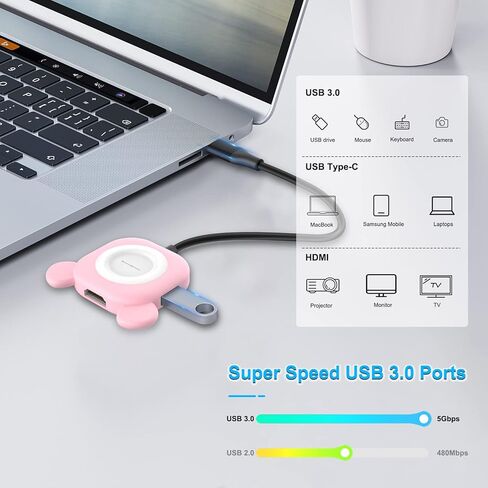 EASEGMER HDMI to USB C Adapter, Switch TV Charging Dock for Nintendo Switch with USB C Hub Multiport Adapter, PD Charging and USB 3.0 Port Compatible with Nintendo Switch (Pink) in Kuwait