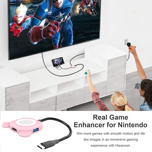 EASEGMER HDMI to USB C Adapter, Switch TV Charging Dock for Nintendo Switch with USB C Hub Multiport Adapter, PD Charging and USB 3.0 Port Compatible with Nintendo Switch (Pink) in Kuwait