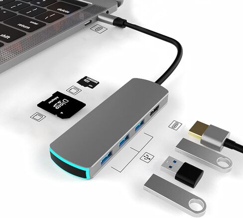 محطة شحن الكمبيوتر المحمول USB-C، محور USB C، محول متعدد المنافذ 6 في 1 USB C إلى HDMI مع 4K HDMI و3 USB3.0، وقارئ بطاقات SD/TF متوافق مع أجهزة الكمبيوتر المحمولة من النوع C (رمادي) in Kuwait