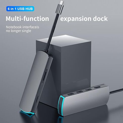 محطة شحن الكمبيوتر المحمول USB-C، محور USB C، محول متعدد المنافذ 6 في 1 USB C إلى HDMI مع 4K HDMI و3 USB3.0، وقارئ بطاقات SD/TF متوافق مع أجهزة الكمبيوتر المحمولة من النوع C (رمادي) in Kuwait