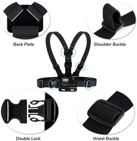 حزام تثبيت على الصدر من Sametop متوافق مع GoPro Hero 12، 11، 10، 9، 8، 7، 6، 5، 4، جلسة، 3+، 3، 2، 1، Max، Hero (2018)، AKASO، كاميرات الأكشن دي جي آي أوسمو in Kuwait
