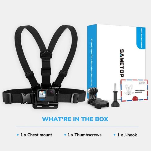حزام تثبيت على الصدر من Sametop متوافق مع GoPro Hero 12، 11، 10، 9، 8، 7، 6، 5، 4، جلسة، 3+، 3، 2، 1، Max، Hero (2018)، AKASO، كاميرات الأكشن دي جي آي أوسمو in Kuwait