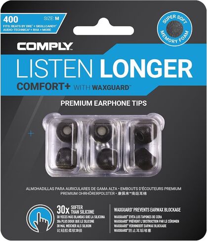 Comply Comfort Plus Tsx-400 Memory Foam Earphone Tips, Noise Reducing Replacement Earbud Tips, Secure Fit (S/M/L, 3 Pair), Black (29-40200-11) in Saudi Arabia