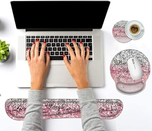 Keyboard Wrist Rest and Mouse Pad Wrist Support Set with Coffee Coaster, Non-Slip PU Base for Gaming and Office, Comfortable & Lightweight for Easy Typing & Pain Relief,Flower Bible Verse Psalm 46-10 in Saudi Arabia