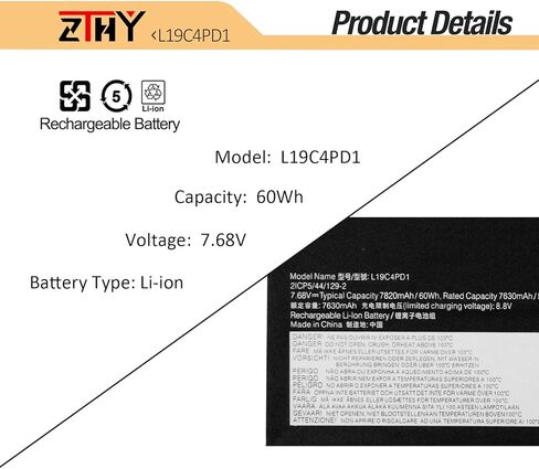 ZTHY L19C4PD1 L19D4PD1 L19M4PD1 استبدال بطارية الكمبيوتر المحمول Lenovo ideapad Yoga 6-13ARE05 6-13ALC6 Yoga C640-13IML LTE Series L19L4PD1 5B10W67329 5B10W67385 5B10U65274 7.68V 60Wh 7820mAh 4-Cell in Kuwait