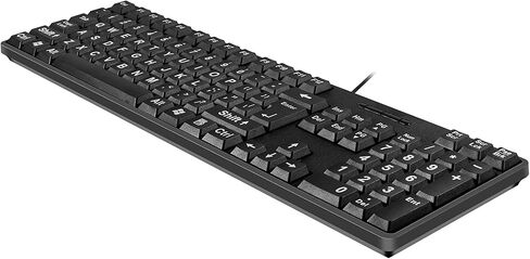 كيبورد كمبيوتر بسلك USB 104 مفتاح مطبوع بخط كبير من ام سي سايت - للافراد ضعاف البصر وضعاف البصر - شخصيات بيضاء على مفاتيح سوداء in Kuwait