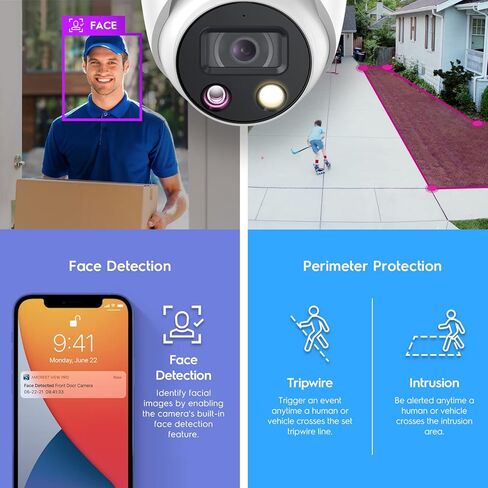كاميرا Amcrest UltraHD 4K (8MP) AI خارجية للأمان Turret POE IP، 4K @20 إطارًا في الثانية، كشف الوجه، اكتشاف المركبات والبشر، أضواء كاشفة، إنذار صفارة إنذار مدمج، ميكروفون مدمج، IP8M-TD2685EW-AI in Kuwait