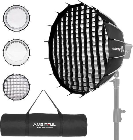 AMBITFUL PS60 مقاس 23.6 بوصة / 60 سم محمول سريع التركيب، صندوق سوفت بوكس ​​مكافئ عميق مع شبكة قرص العسل لـ Tiktok YouTube، والألعاب، والتكبير، وتسجيل الفيديو in Kuwait