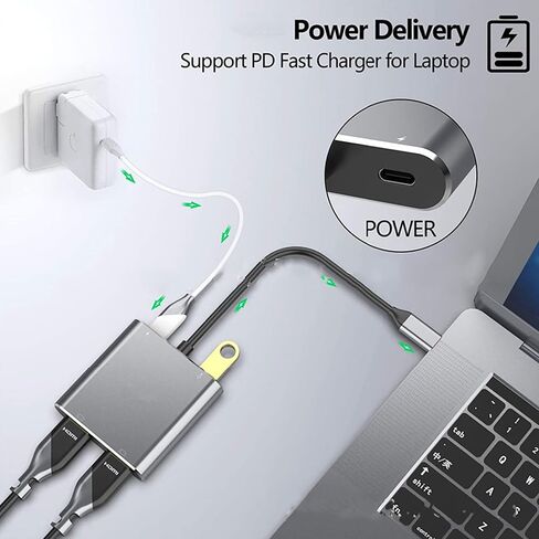 Zingther 4 في 1 USB C Hub إلى شاشة HDMI مزدوجة، ومنفذ USB 3.0 x1 ومنفذ تمديد شحن USB-C PD 100W x1 - محول من النوع C، ومقسم ومحطة إرساء لأجهزة الكمبيوتر المحمول ووحدة التحكم في الألعاب والكمبيوتر اللوحي in Kuwait